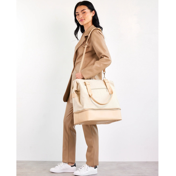 BEIS The Convertible Mini Weekender Duffel Travel Bag Shoulder Strap Beige - Picture 1 of 13